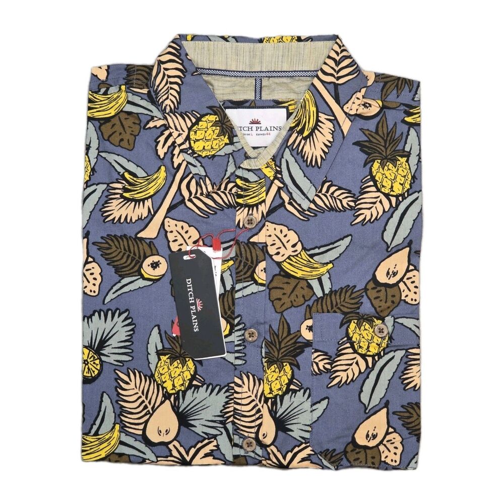 Ditch Plains Short Sleeve Shirt Mens Large Tropical Print Button-Up Cotton NWT